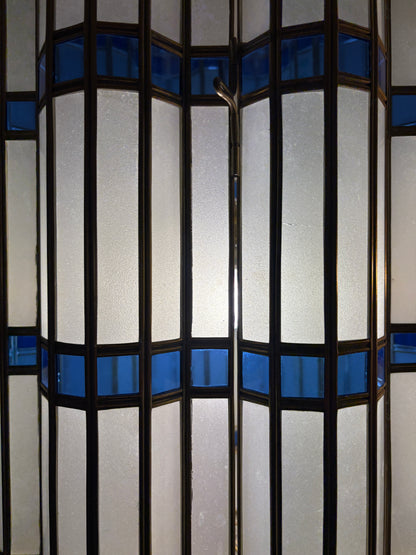 Large Blue and White Glass Brass Lantern