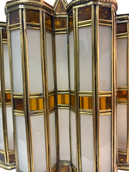 Large Amber and White Glass Brass Lantern