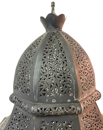 Tall Intricate Standing Patina Brass Lantern