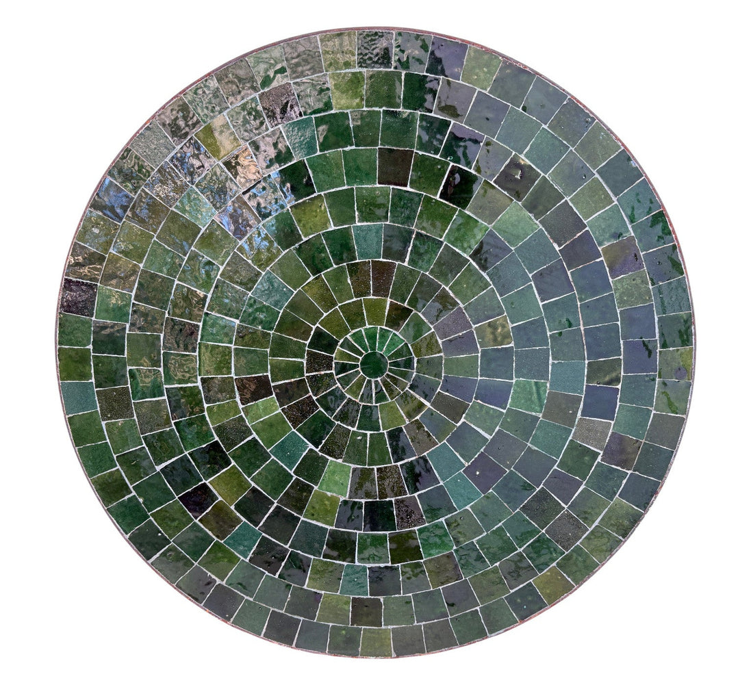 24" Green Mosaic Round Tile Table Top