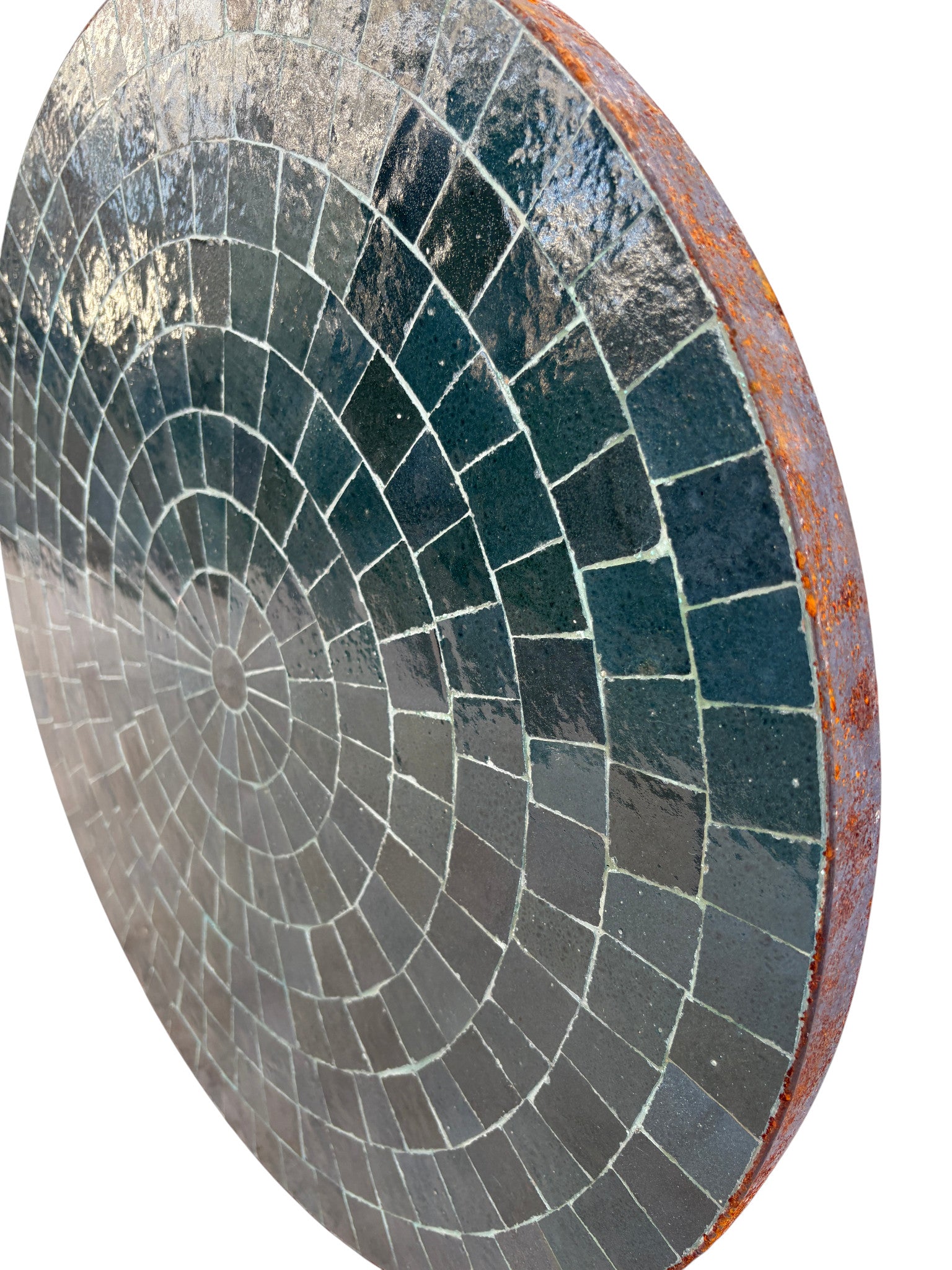 24" Dark Teal Round Mosaic Tile Table Top