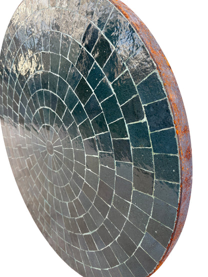 24" Dark Teal Round Mosaic Tile Table Top