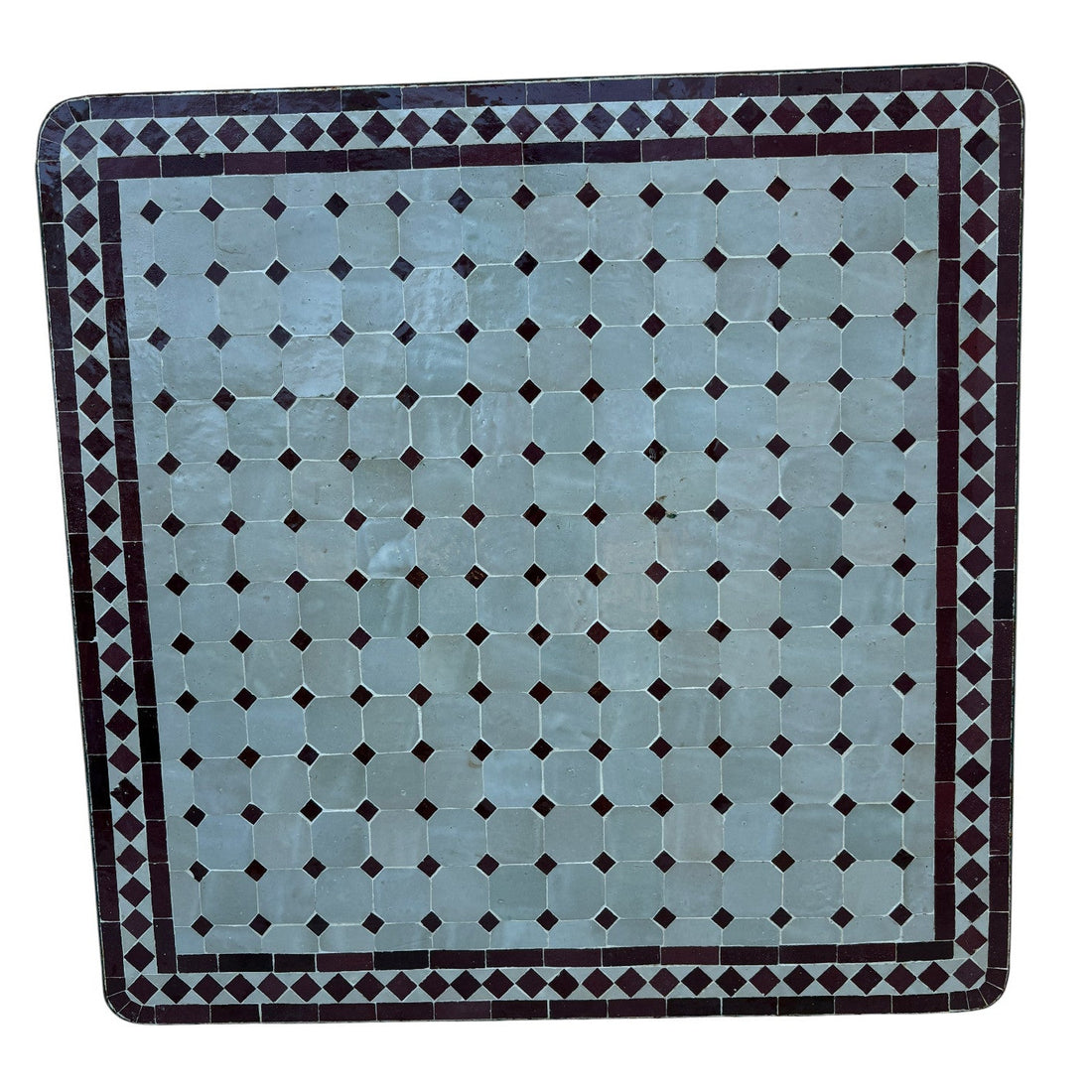 32" Square Beige and Red Mosaic Tile Table Top