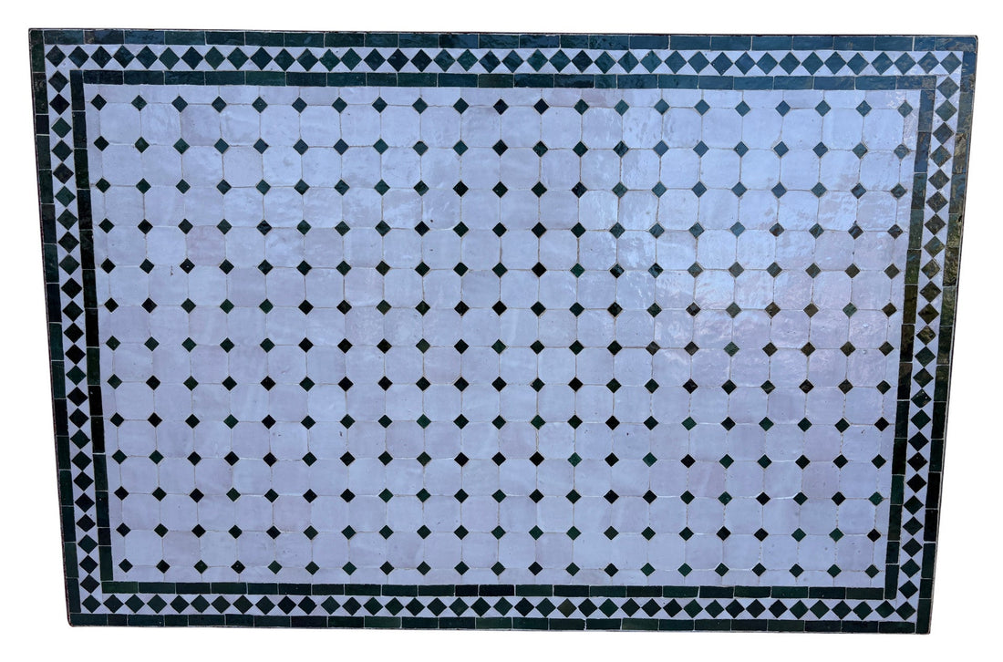 32"W x 48"L Green and White Rectangle Mosaic Tile Table Top