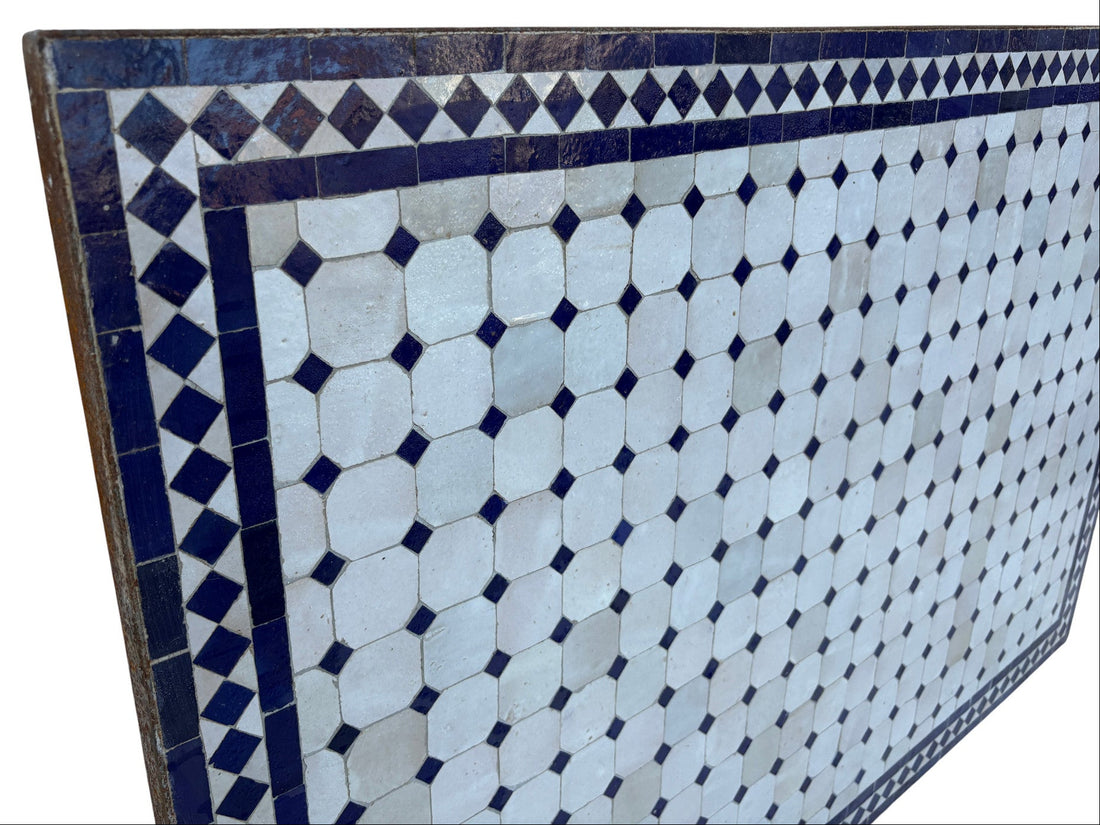 32"W x 48"L Blue and Beige Mosaic Tile Table Top