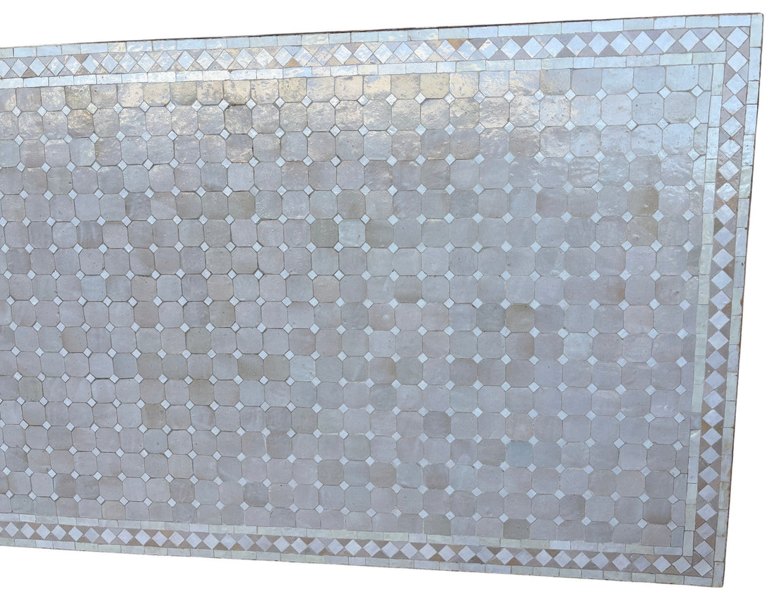 40"W x 120"L White and Beige Rectangular Mosaic Tile Table Top