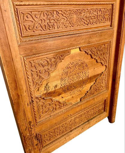 Antique Hand-Carved Moroccan Cedar Door with Cartouche Medallions