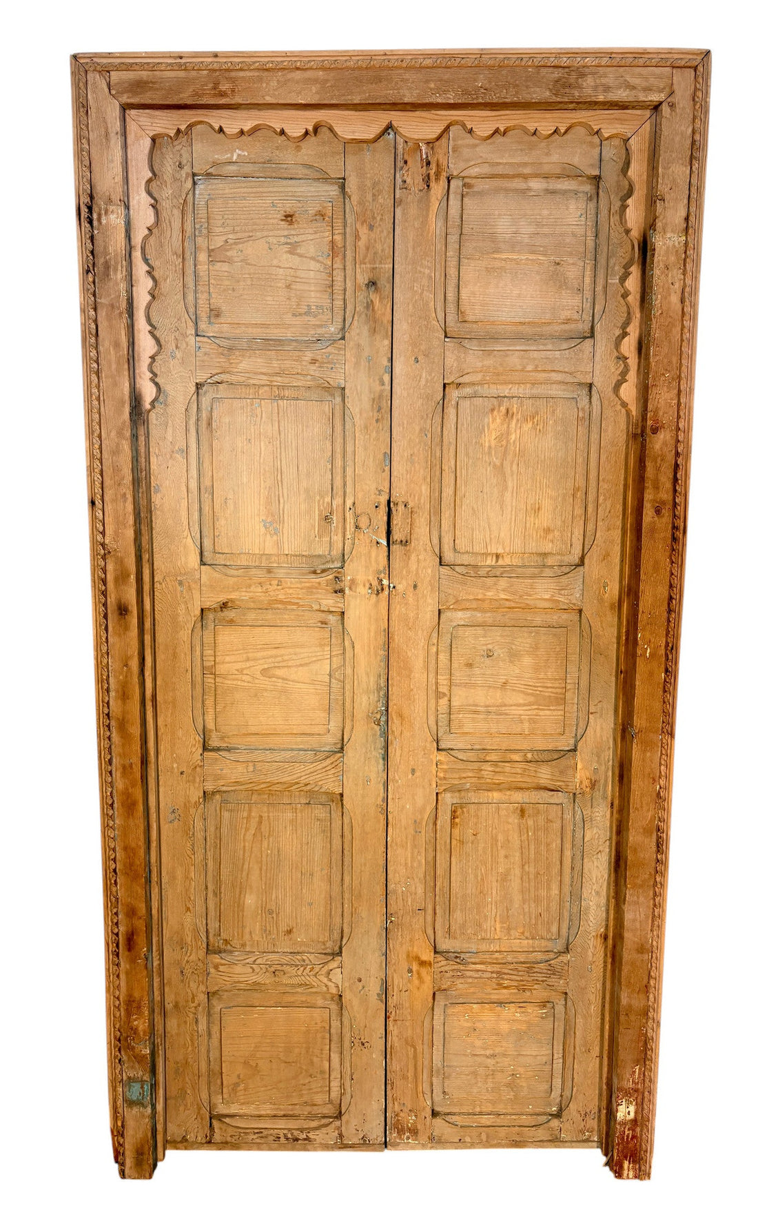 Antique Moroccan Double Doors with Scalloped Valance