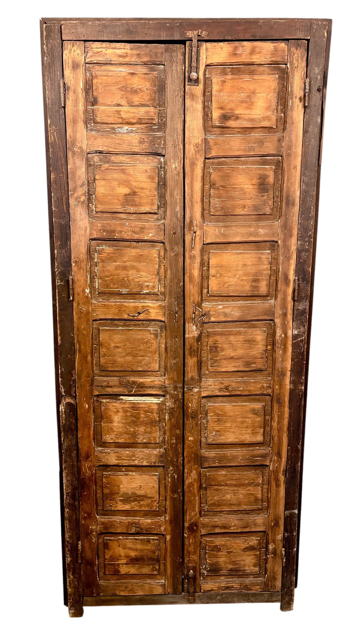Antique Moroccan Double Doors with Carved Panels and Iron Hardware