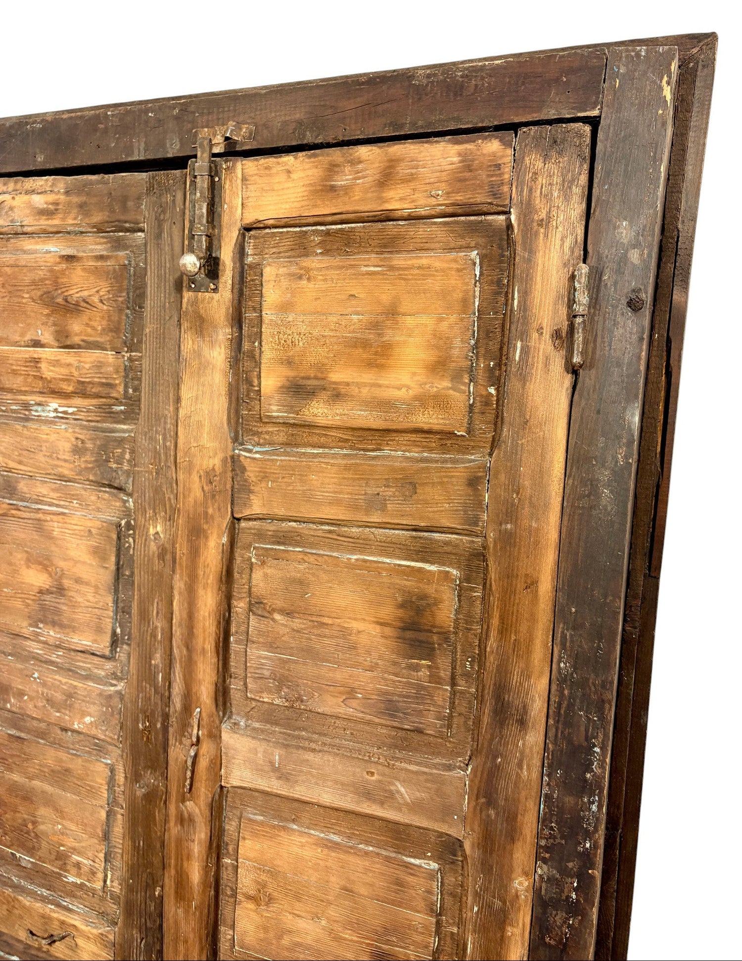 Antique Moroccan Double Doors with Carved Panels and Iron Hardware