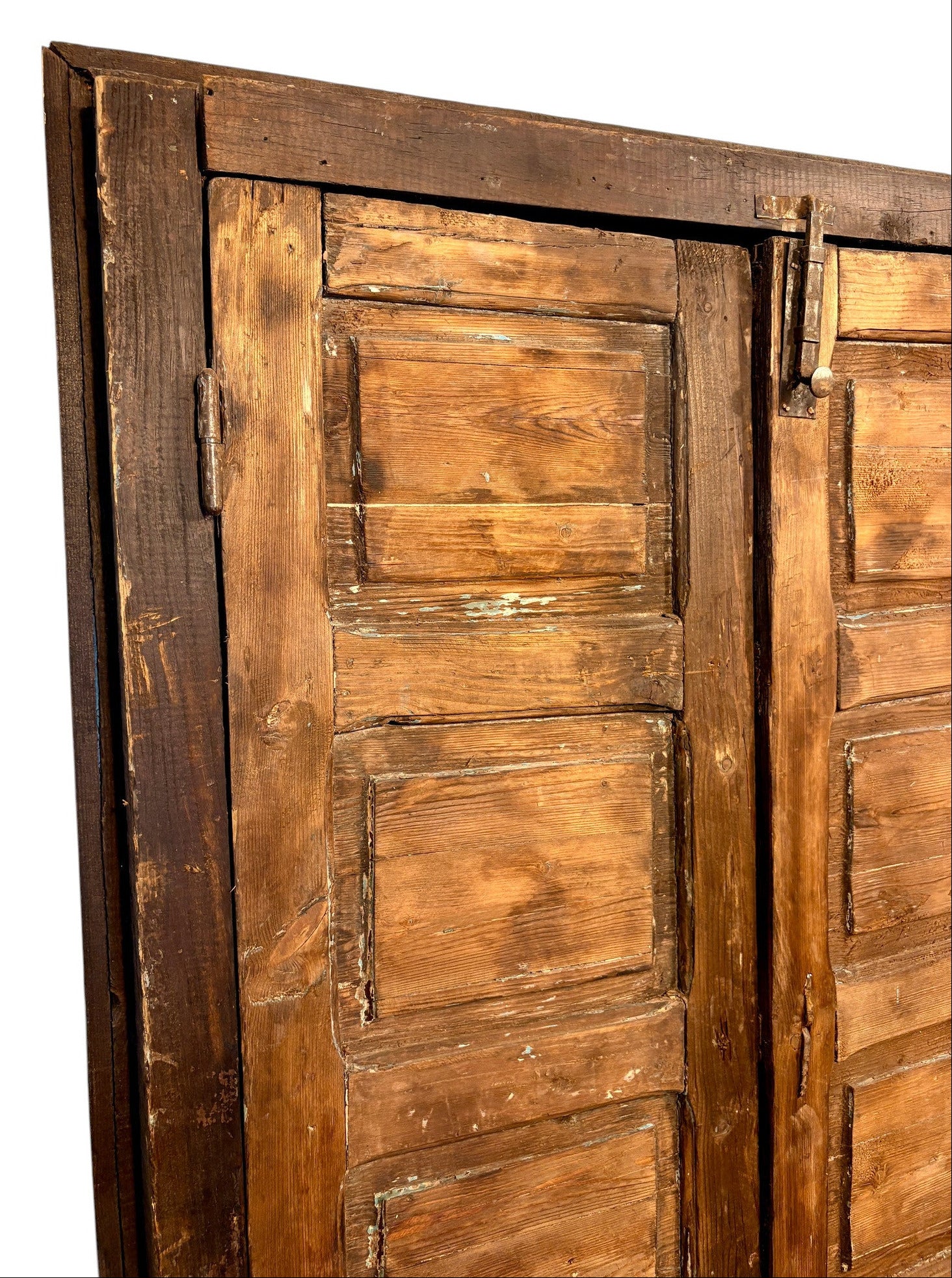 Antique Moroccan Double Doors with Carved Panels and Iron Hardware