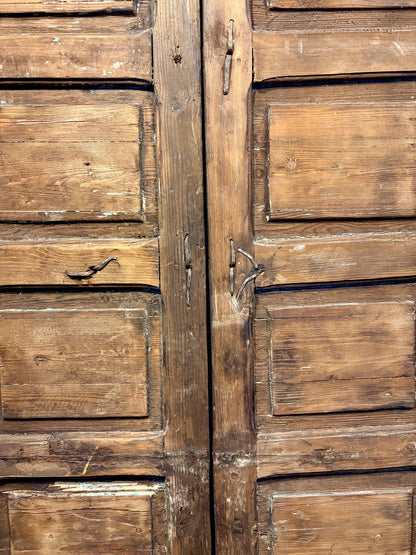 Antique Moroccan Double Doors with Carved Panels and Iron Hardware