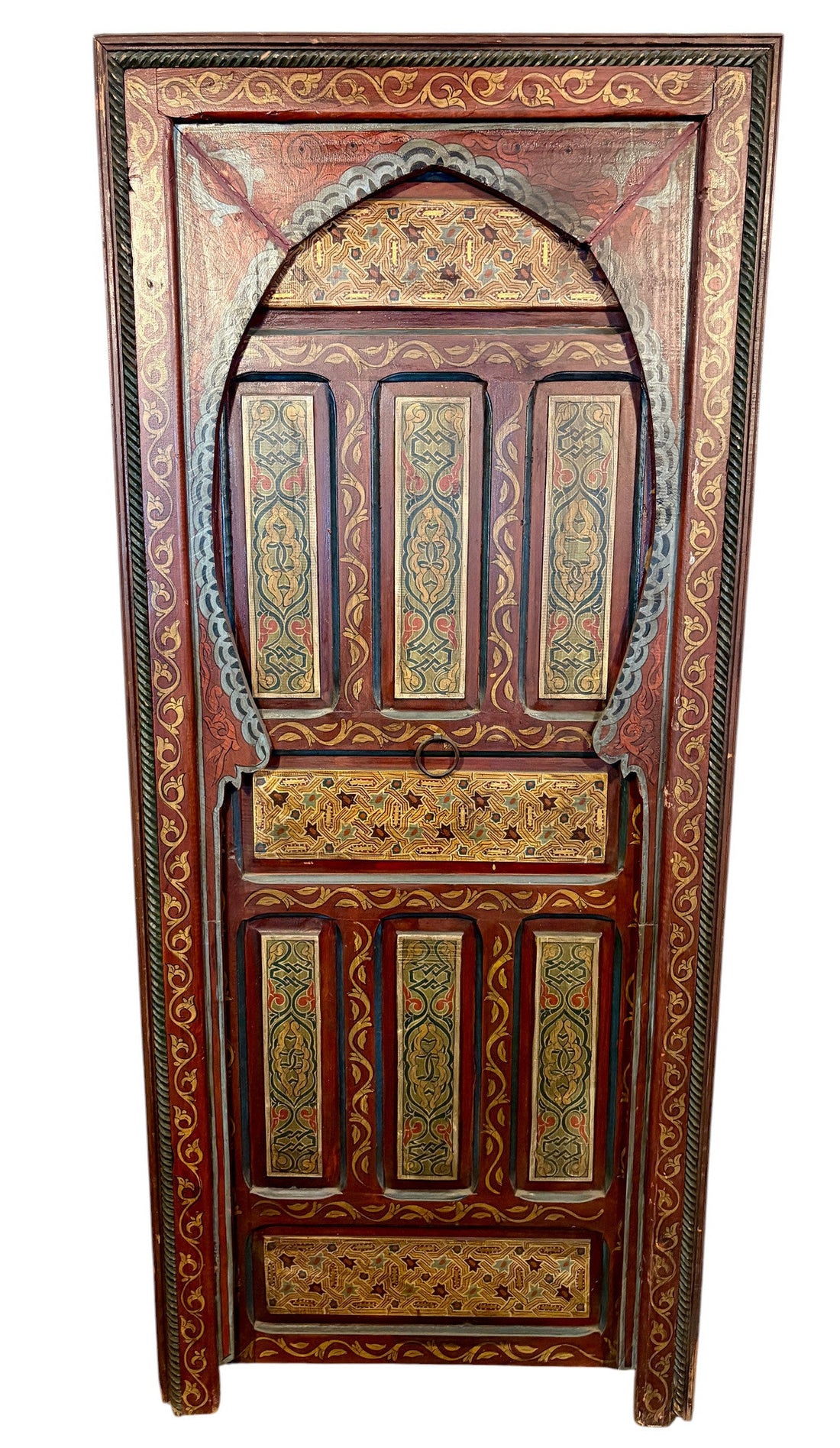 Hand-Painted Moroccan Door with Horseshoe Arch