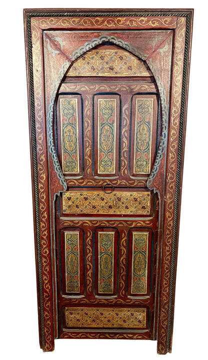 Hand-Painted Moroccan Door with Horseshoe Arch