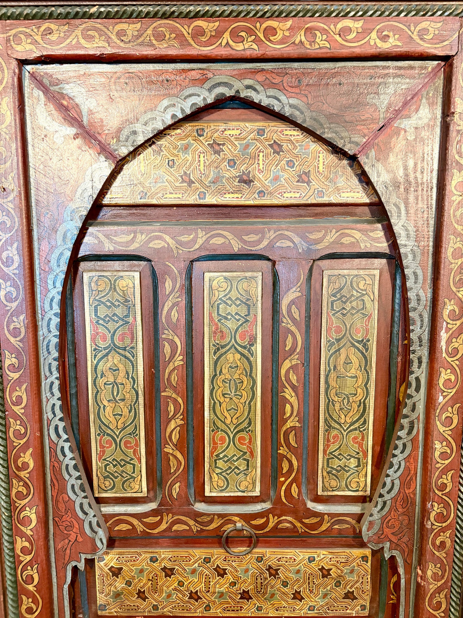 Hand-Painted Moroccan Door with Horseshoe Arch