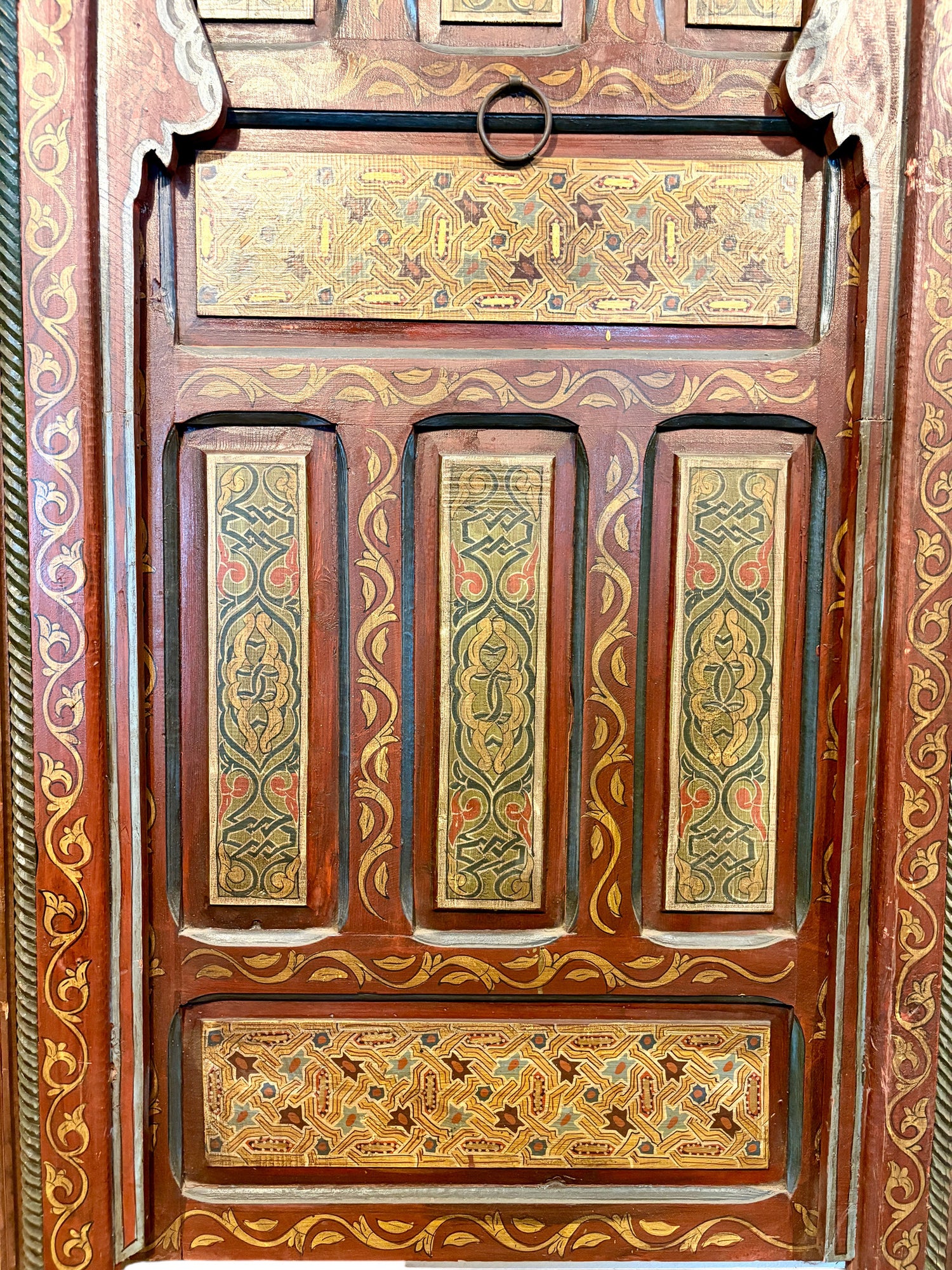 Hand-Painted Moroccan Door with Horseshoe Arch