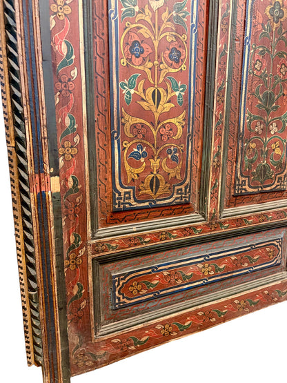 Antique Hand-Painted Moroccan Door with Floral Panels and Scalloped Valance