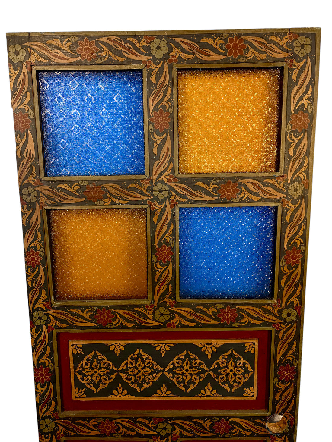Antique Hand-Painted Moroccan Door with Stained Glass Panels
