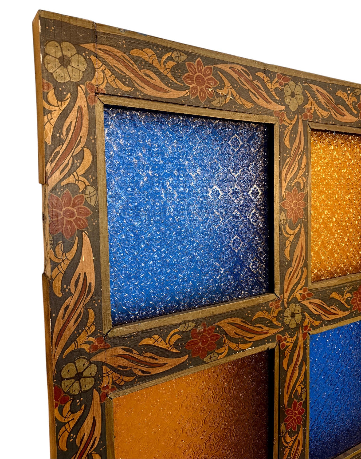 Antique Hand-Painted Moroccan Door with Stained Glass Panels