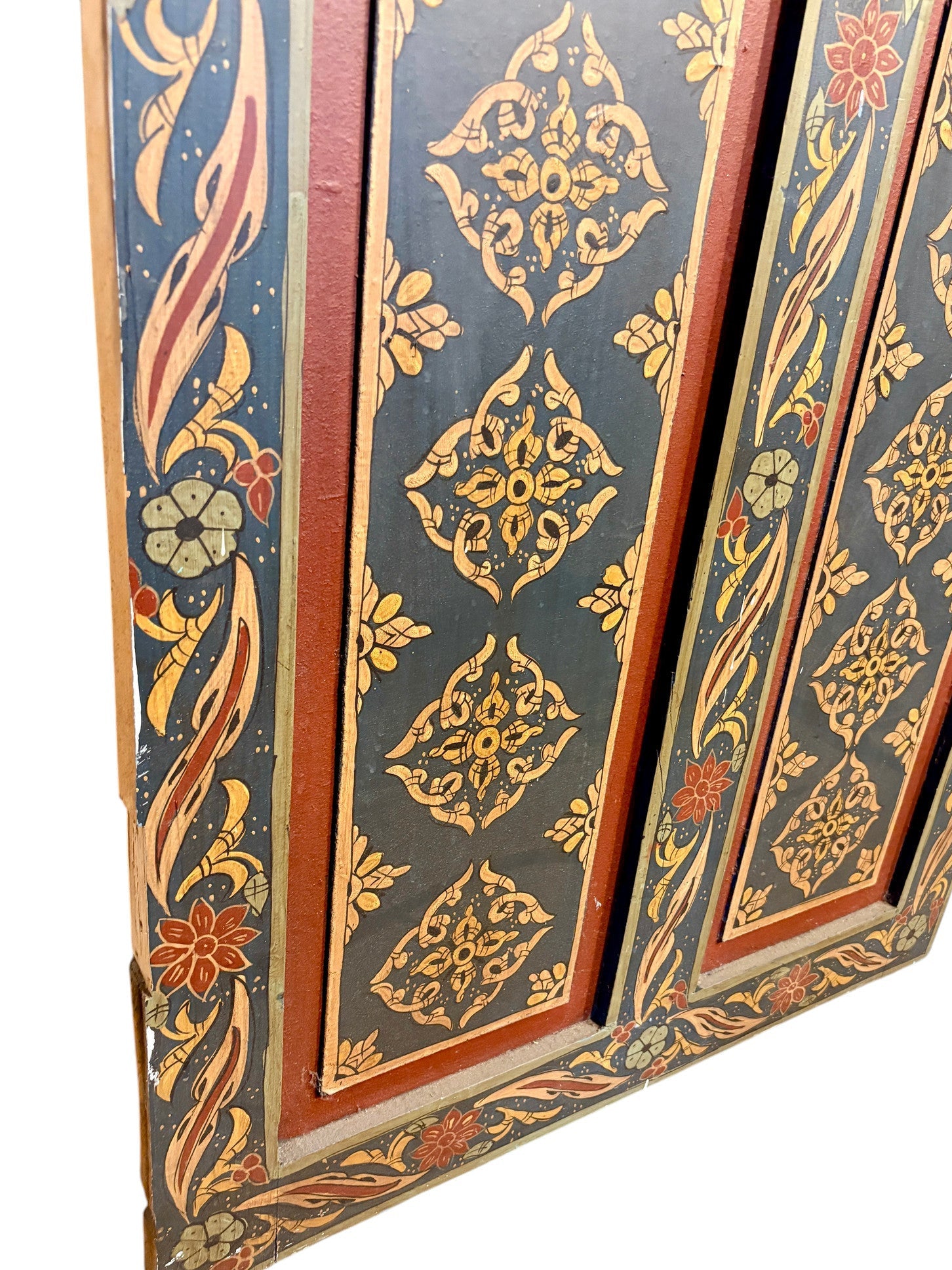 Antique Hand-Painted Moroccan Door with Stained Glass Panels
