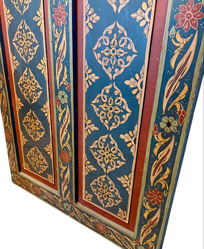 Antique Hand-Painted Moroccan Door with Stained Glass Panels