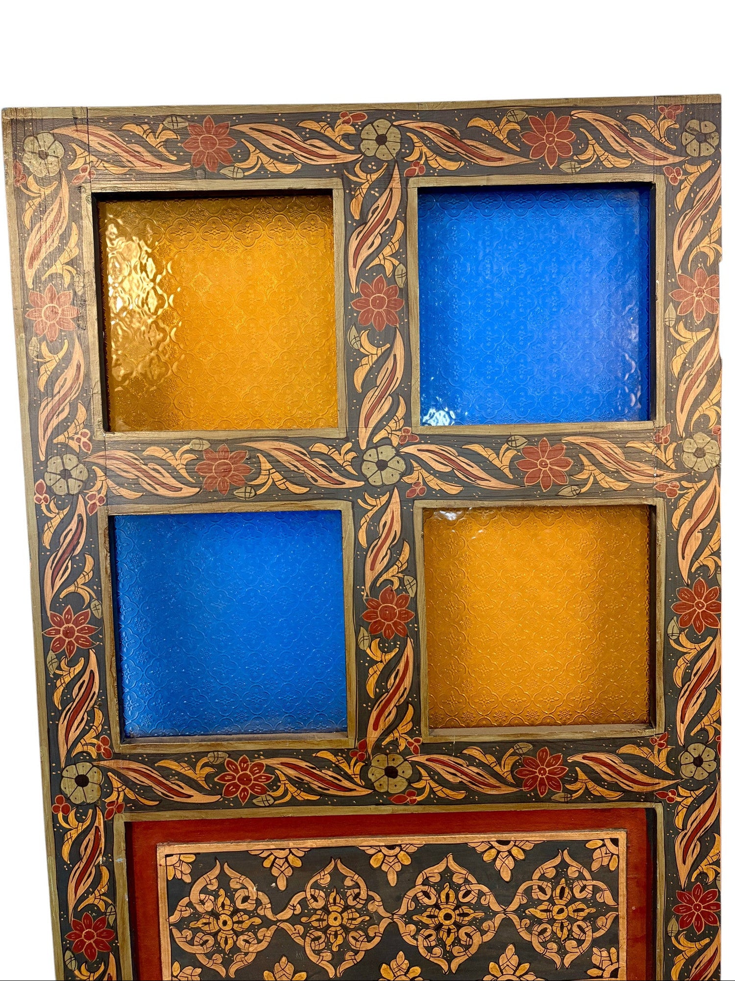 Antique Hand-Painted Moroccan Door with Stained Glass Panels