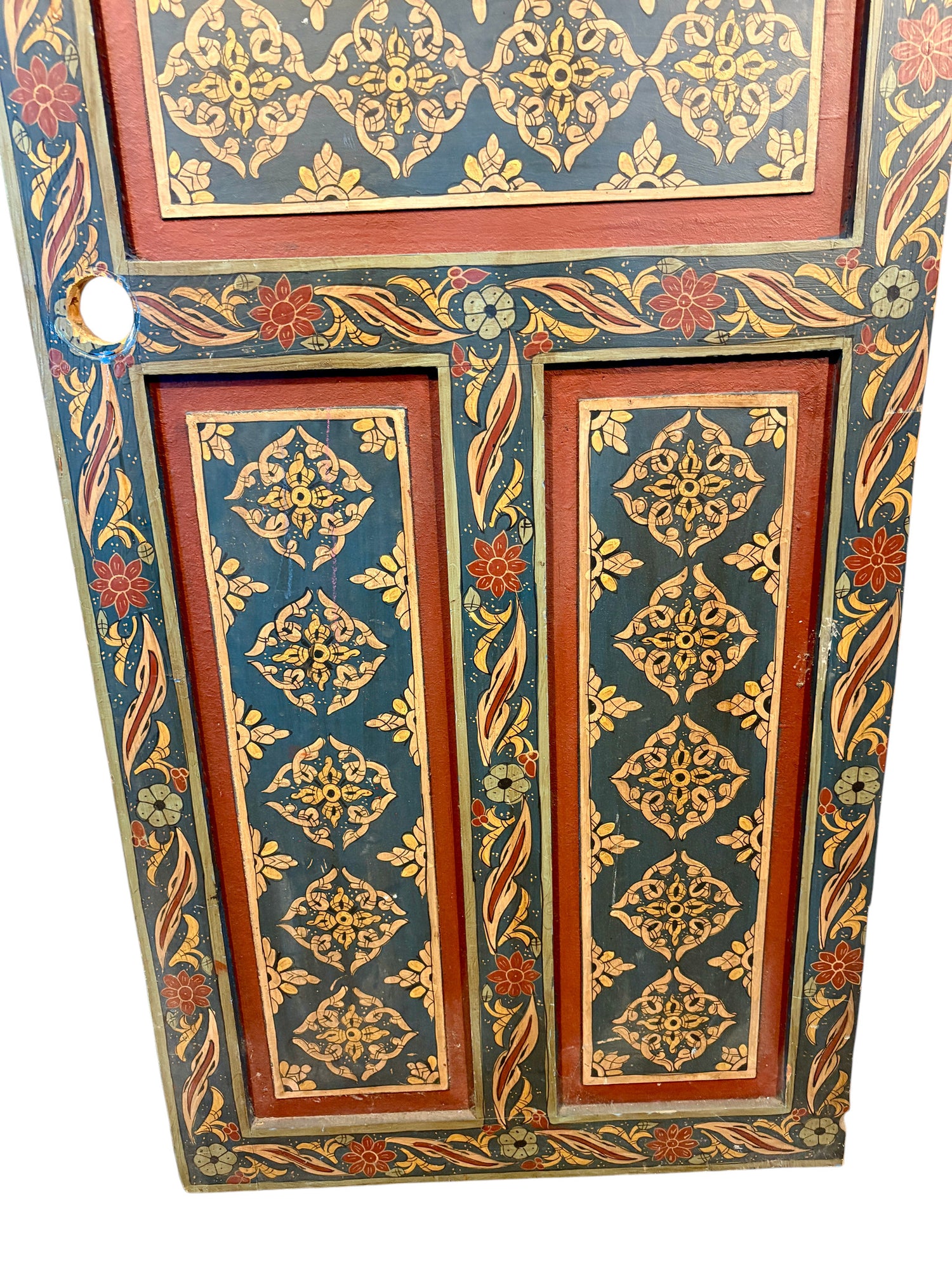 Antique Hand-Painted Moroccan Door with Stained Glass Panels