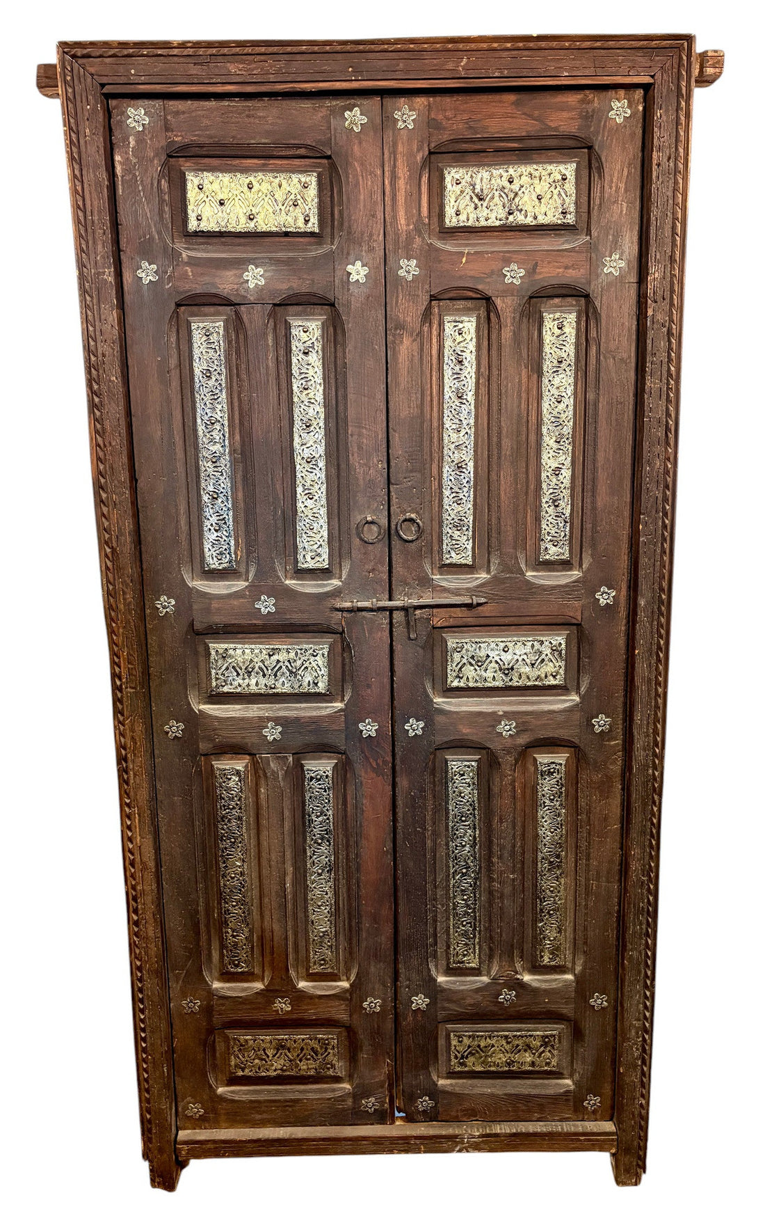 Antique Moroccan Double Doors with Metalwork Inlay