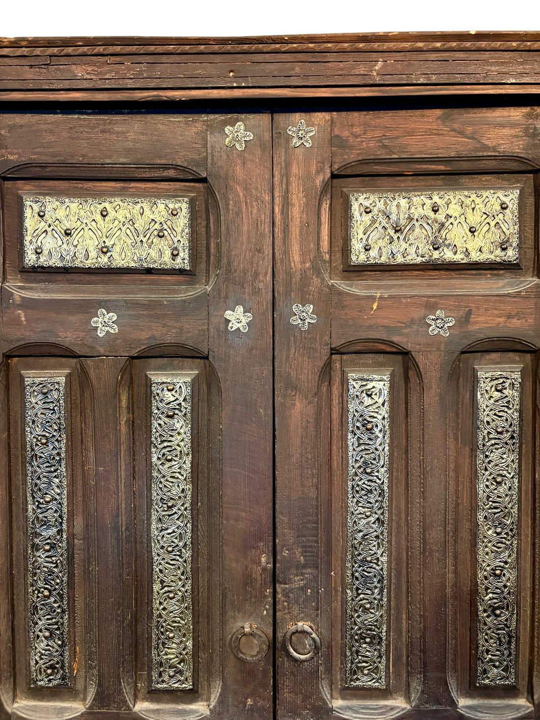 Antique Moroccan Double Doors with Metalwork Inlay