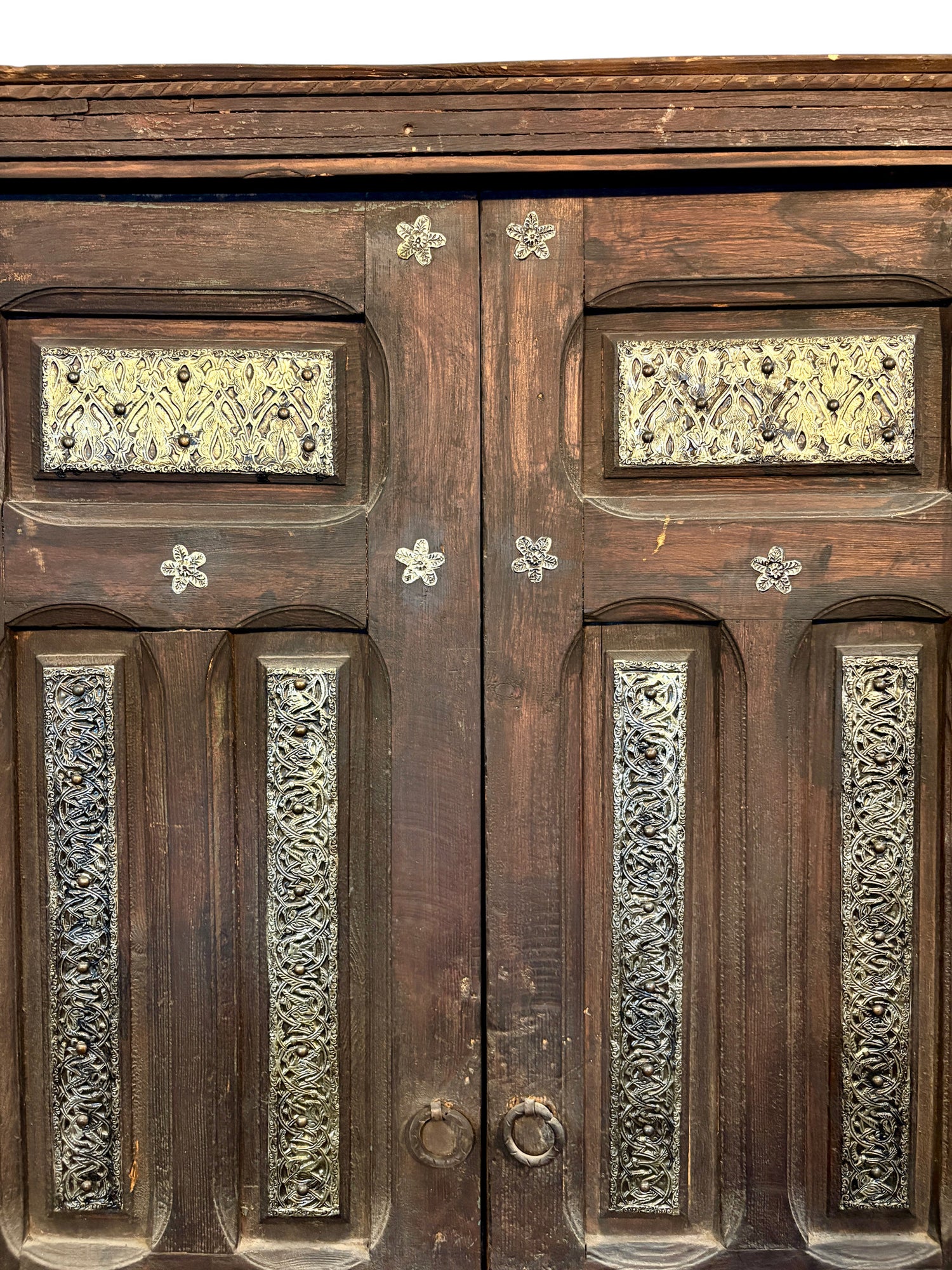 Antique Moroccan Double Doors with Metalwork Inlay