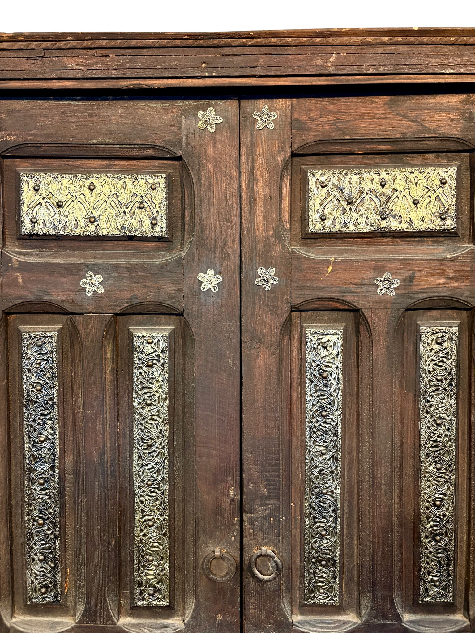 Antique Moroccan Double Doors with Metalwork Inlay