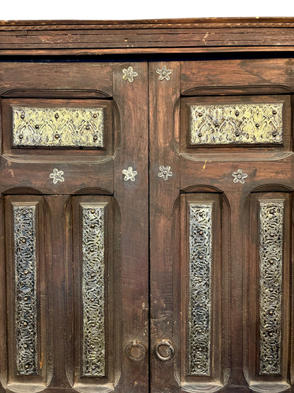 Antique Moroccan Double Doors with Metalwork Inlay