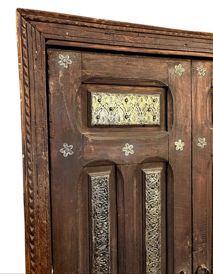 Antique Moroccan Double Doors with Metalwork Inlay