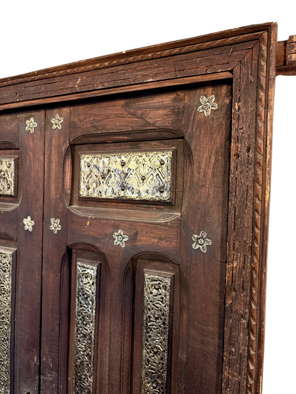 Antique Moroccan Double Doors with Metalwork Inlay