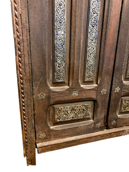 Antique Moroccan Double Doors with Metalwork Inlay