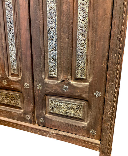 Antique Moroccan Double Doors with Metalwork Inlay
