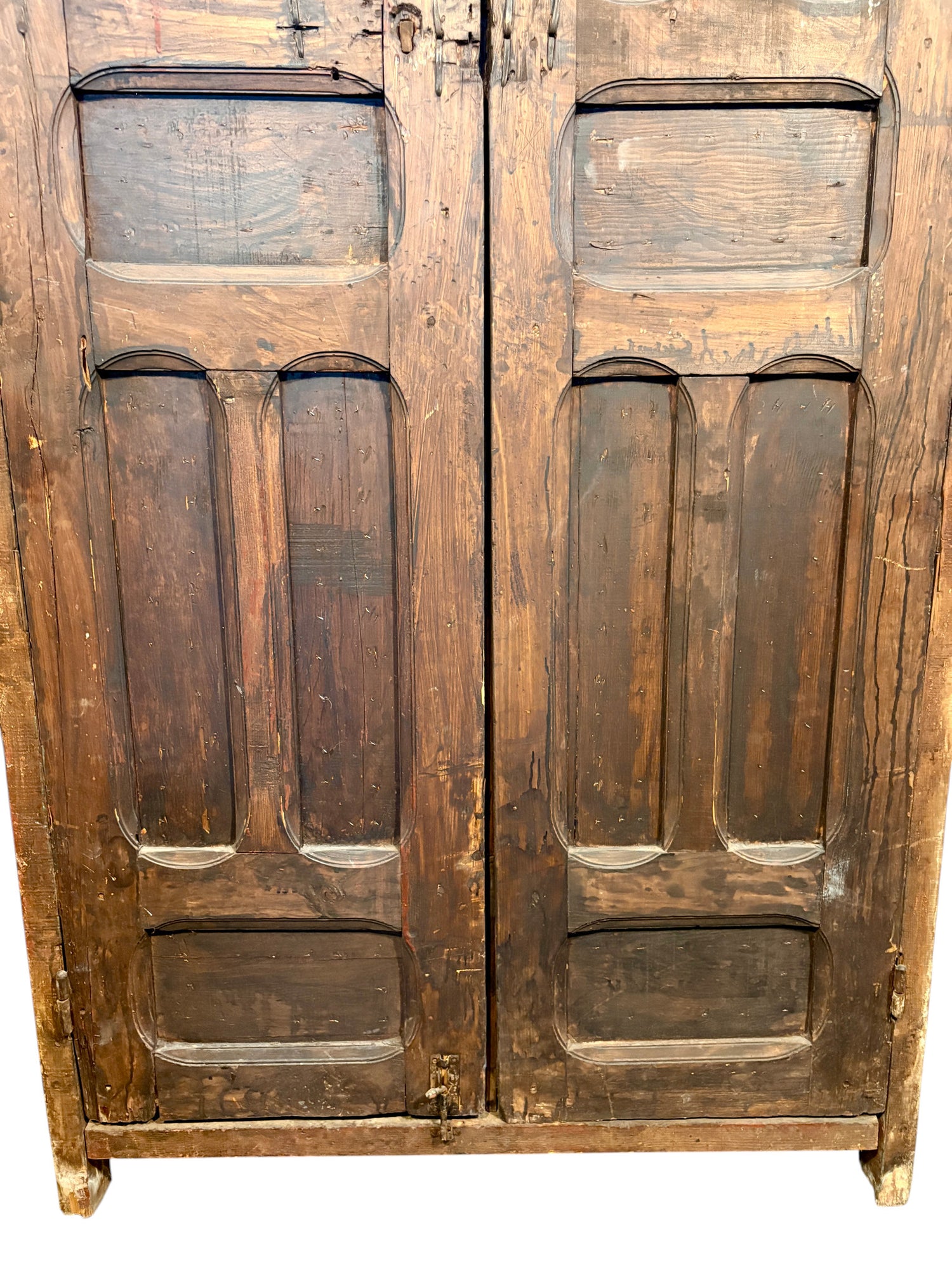 Antique Moroccan Double Doors with Metalwork Inlay