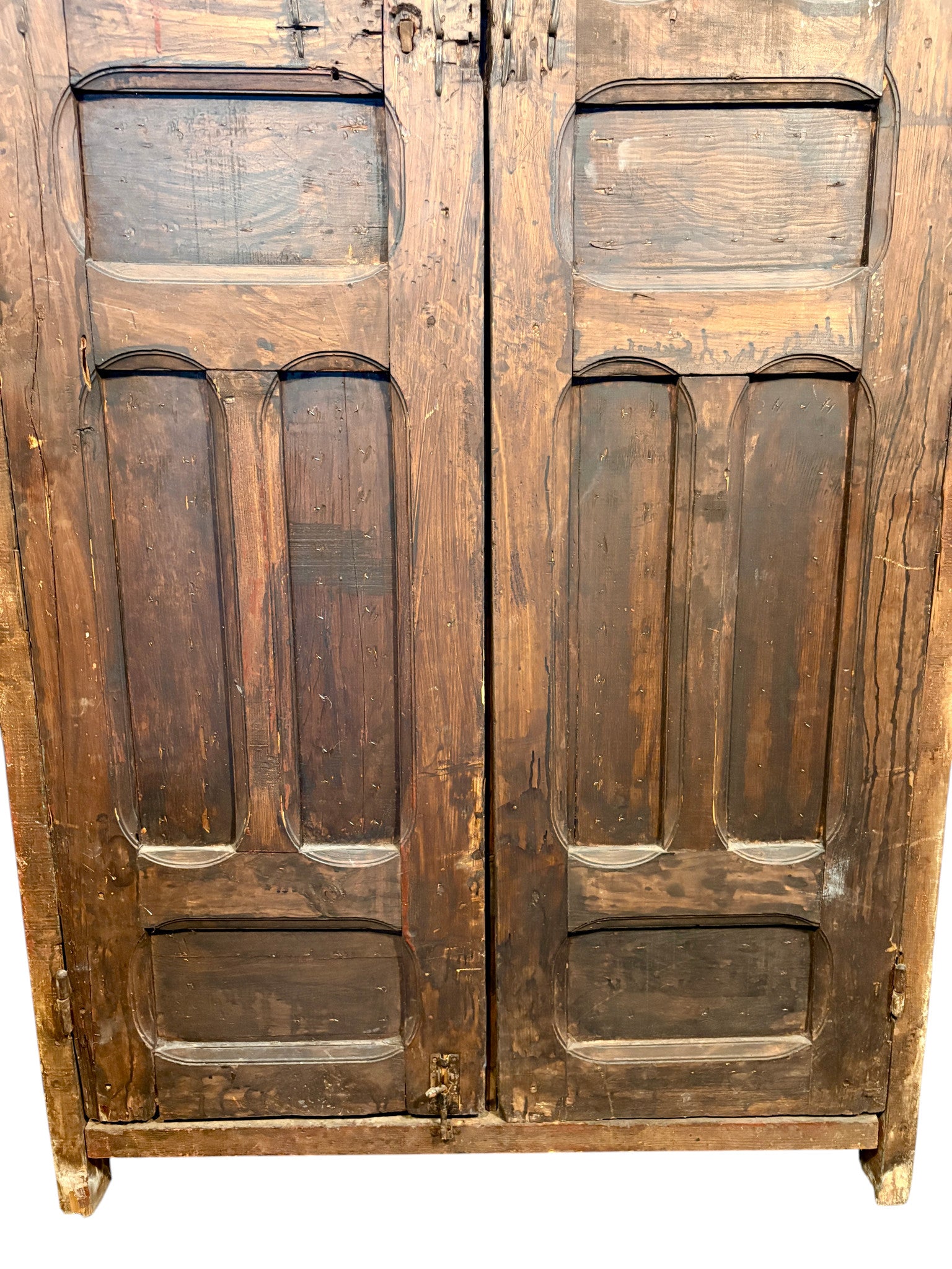 Antique Moroccan Double Doors with Metalwork Inlay