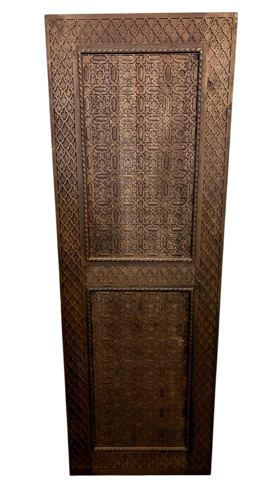 Antique Hand-Carved Moroccan Door with Andalusi Star GeometryAntique Hand-Carved Moroccan Door with Andalusi Star Geometry