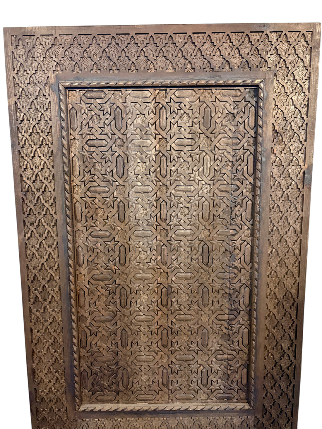 Antique Hand-Carved Moroccan Door with Andalusi Star GeometryAntique Hand-Carved Moroccan Door with Andalusi Star Geometry