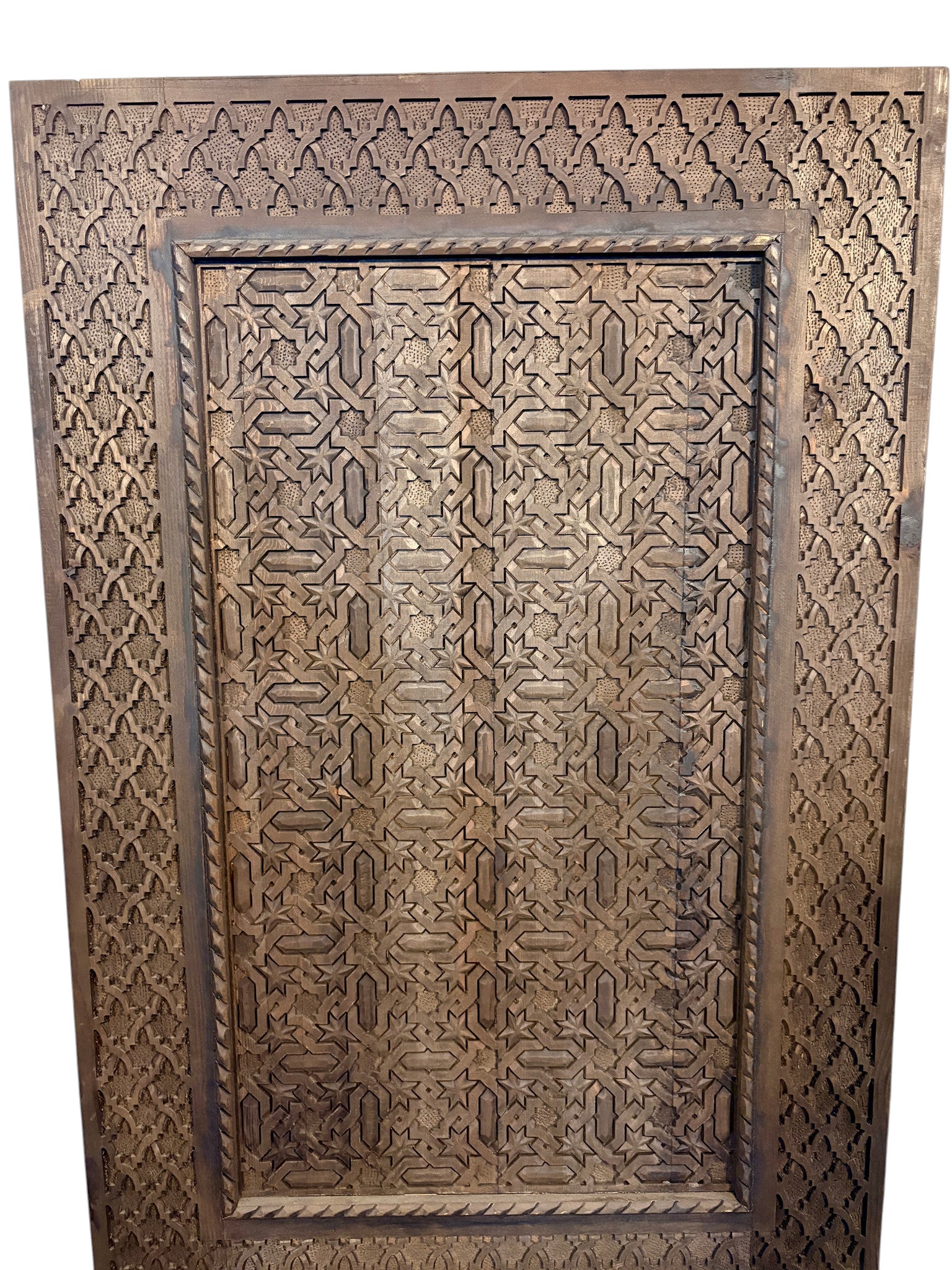 Antique Hand-Carved Moroccan Door with Andalusi Star GeometryAntique Hand-Carved Moroccan Door with Andalusi Star Geometry