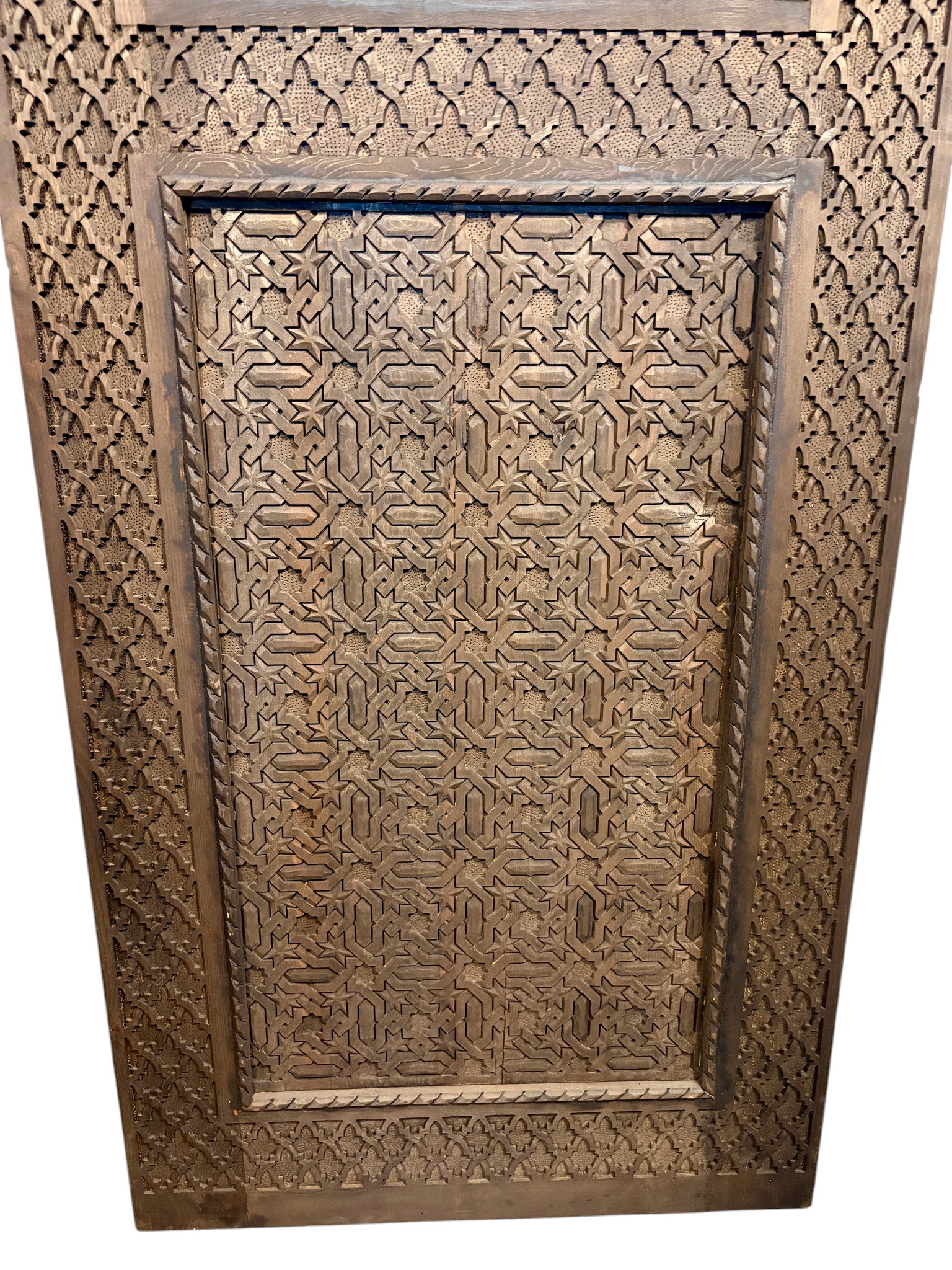 Antique Hand-Carved Moroccan Door with Andalusi Star GeometryAntique Hand-Carved Moroccan Door with Andalusi Star Geometry