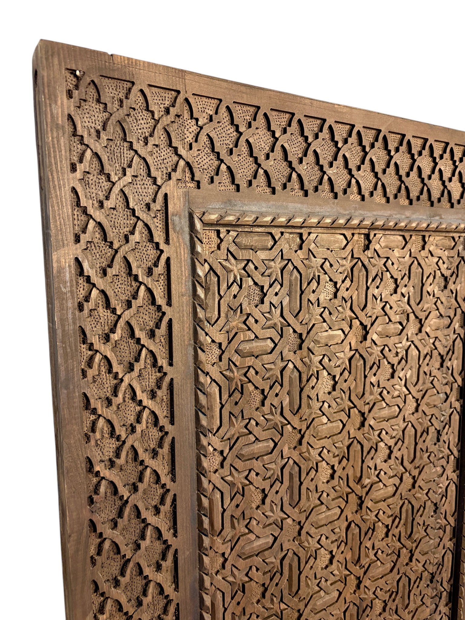 Antique Hand-Carved Moroccan Door with Andalusi Star GeometryAntique Hand-Carved Moroccan Door with Andalusi Star Geometry