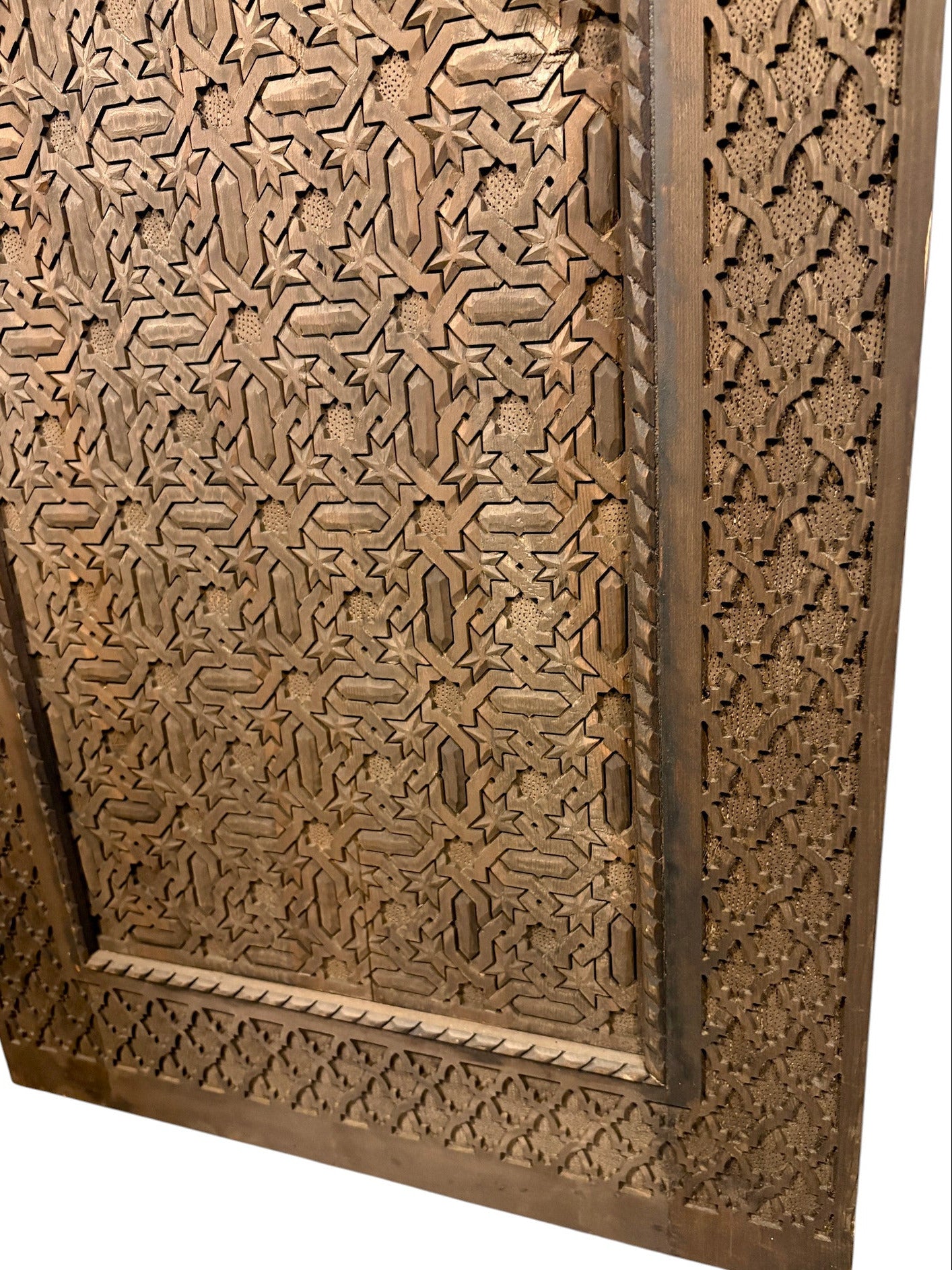 Antique Hand-Carved Moroccan Door with Andalusi Star GeometryAntique Hand-Carved Moroccan Door with Andalusi Star Geometry
