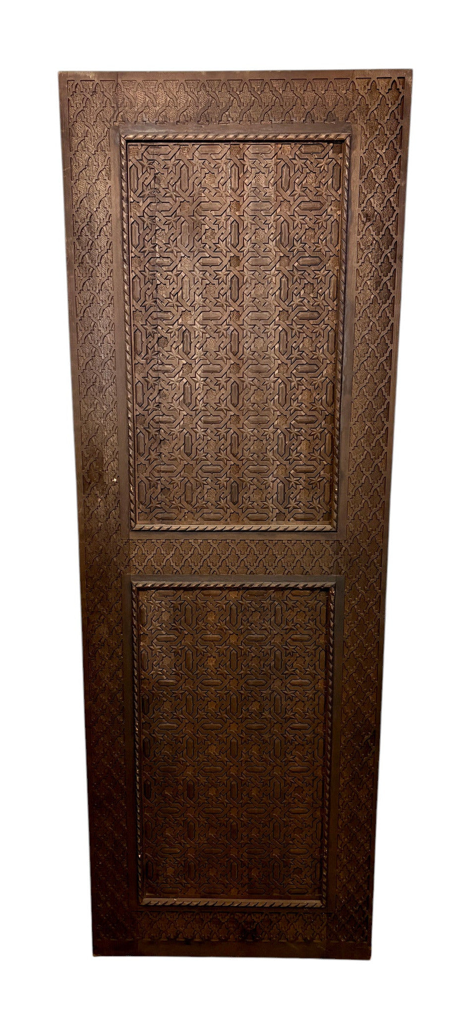 Antique Hand-Carved Moroccan Door with Andalusi Star GeometryAntique Hand-Carved Moroccan Door with Andalusi Star Geometry