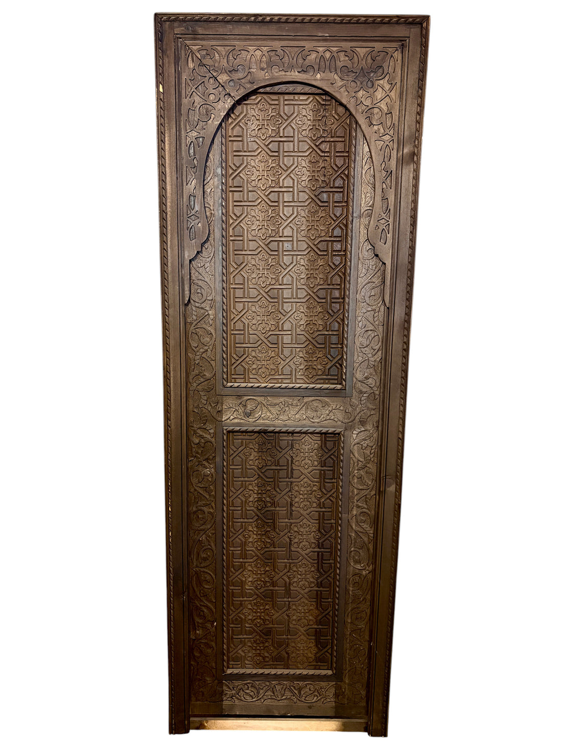 Antique Hand-Carved Moroccan Door with Horseshoe Arch