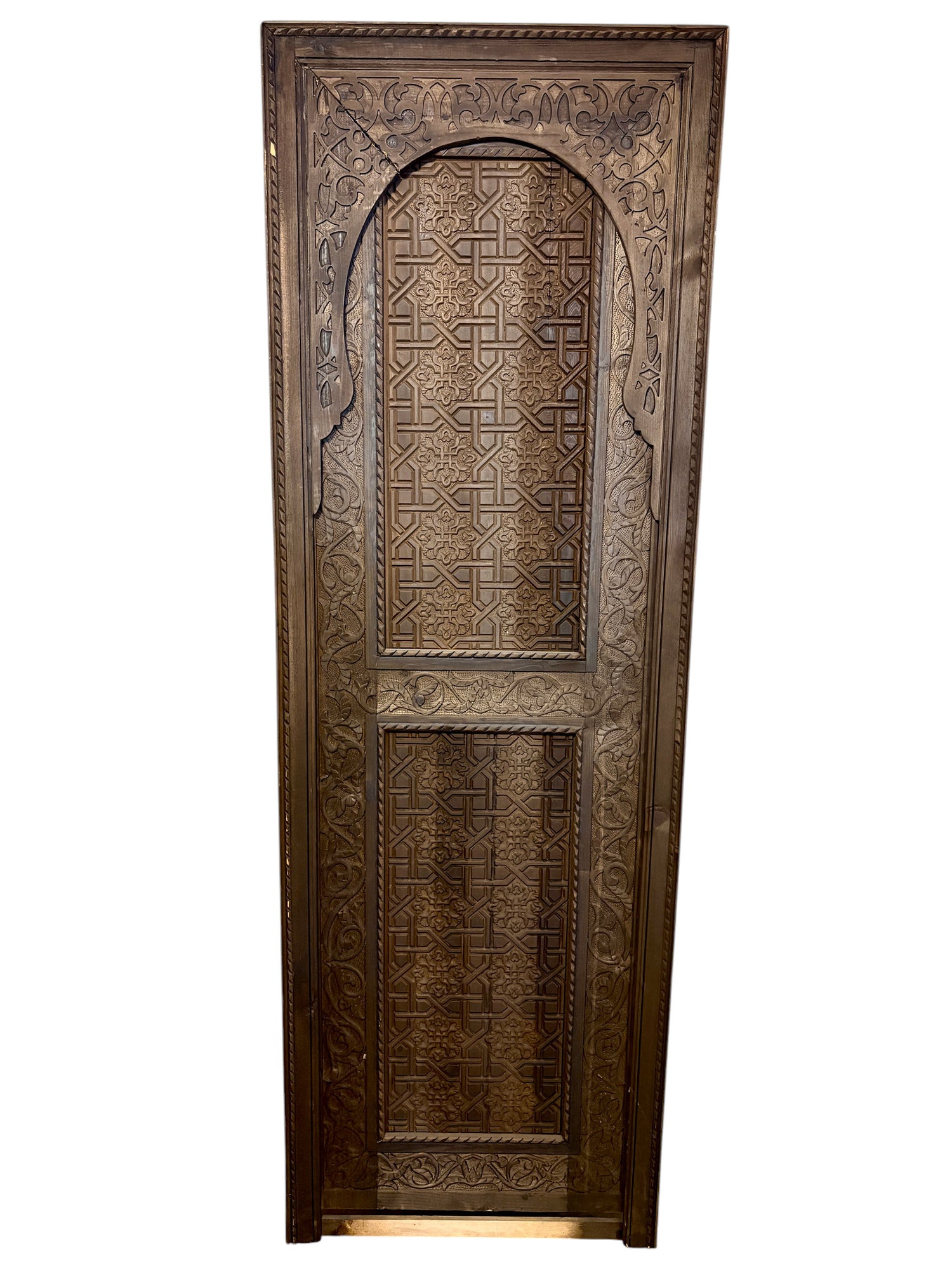 Antique Hand-Carved Moroccan Door with Horseshoe Arch