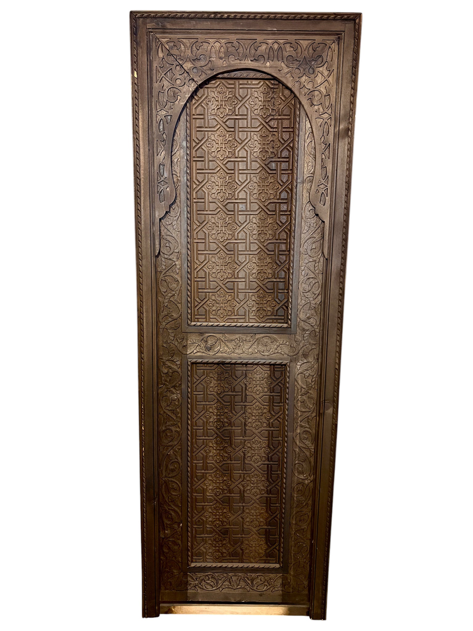Antique Hand-Carved Moroccan Door with Horseshoe Arch