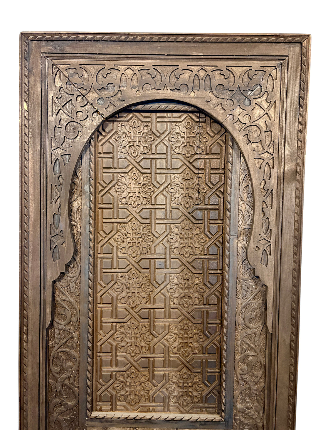 Antique Hand-Carved Moroccan Door with Horseshoe Arch
