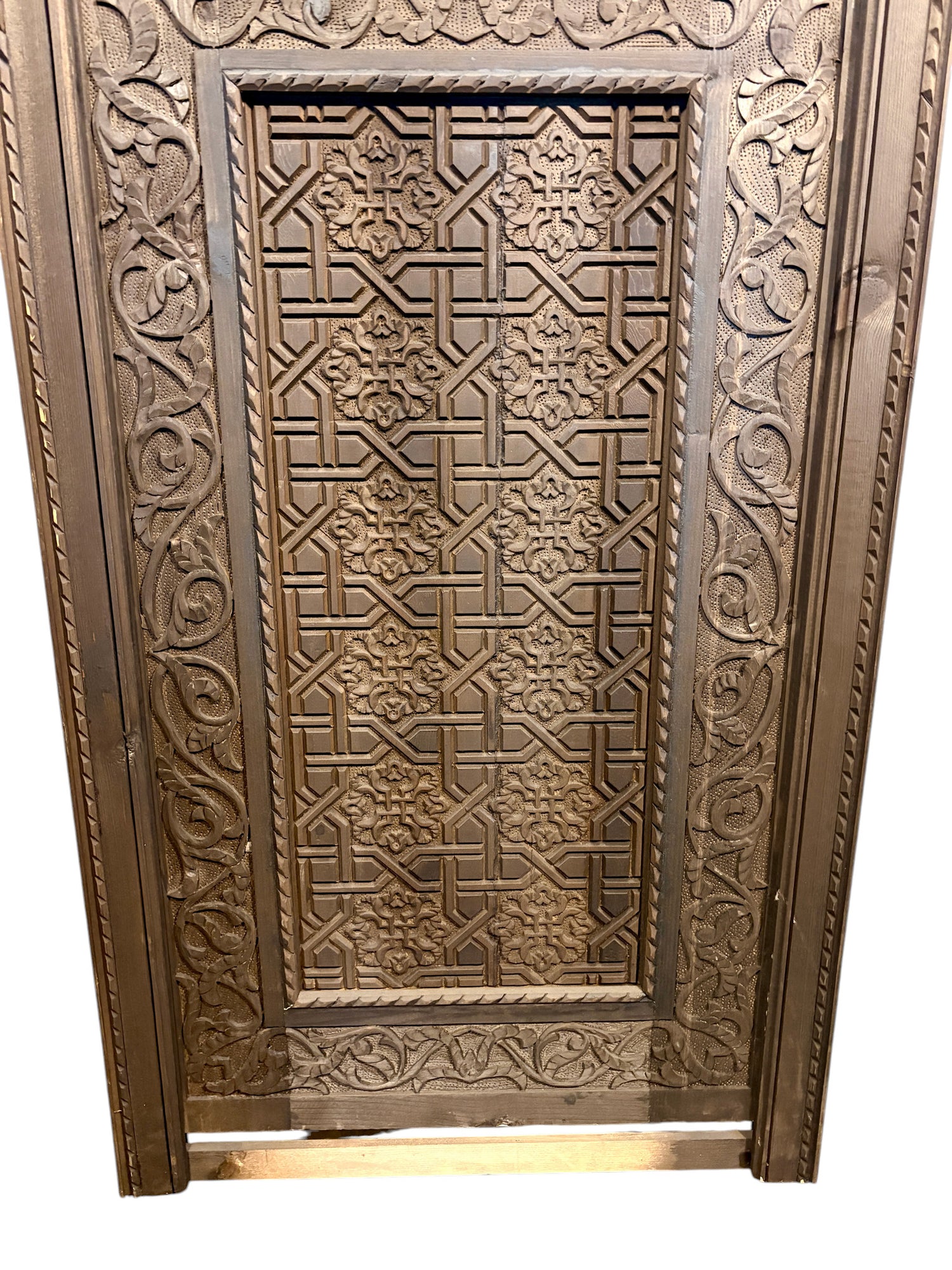 Antique Hand-Carved Moroccan Door with Horseshoe Arch